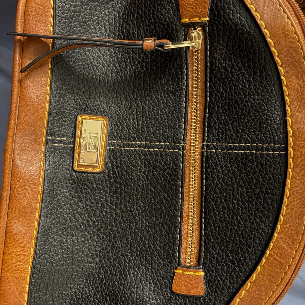 b.o.c. Black and Brown Leather Crossbody with Gold Hardware